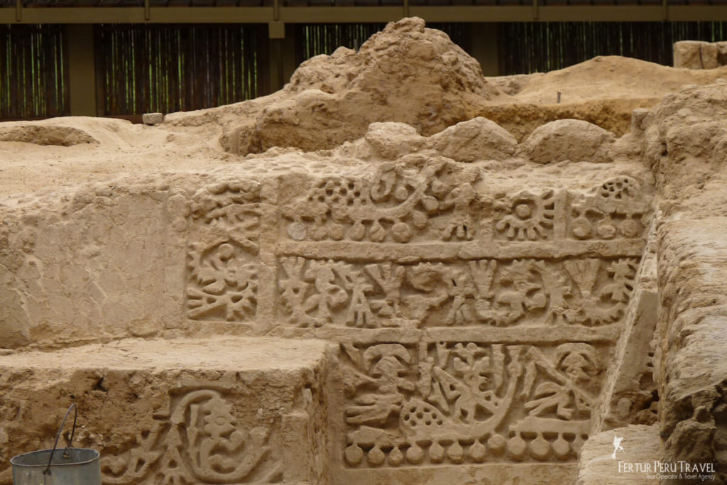 Mud friezes from the Huaca Las Balsas archaeological site in Túcume