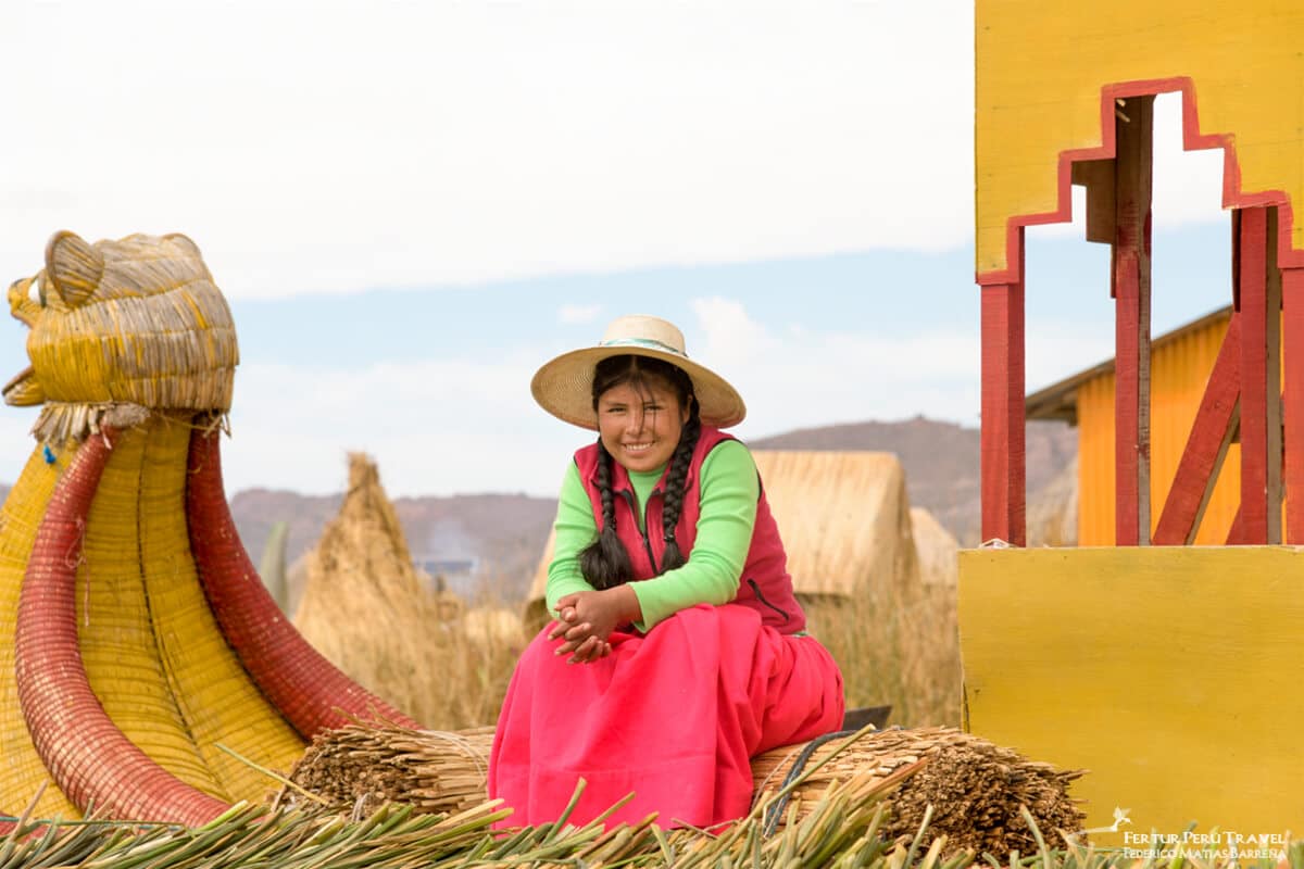 Lake Titicaca with traditional reed boats