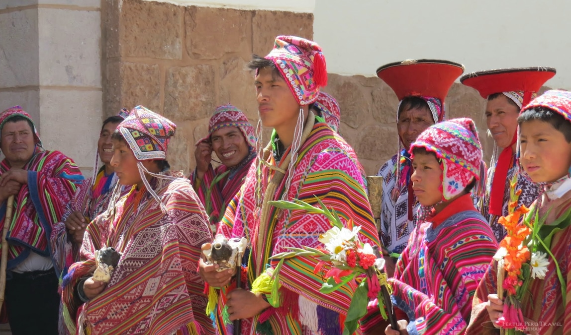 Local residents of Ollantaytambo gather for a celebration in the Sacred Valley of Cusco, Peru