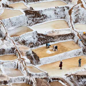 harvesting salt at the salt pans of mares cusco peru