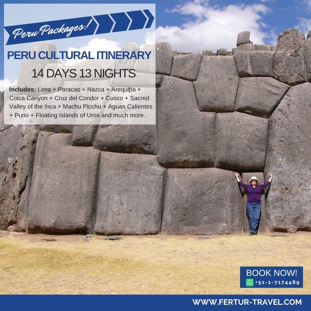 Peru cultural tour package 14 days 13 nights - Lima Cusco Machu Picchu Sacred Valley Nazca Lines Arequipa Colca Canyon itinerary