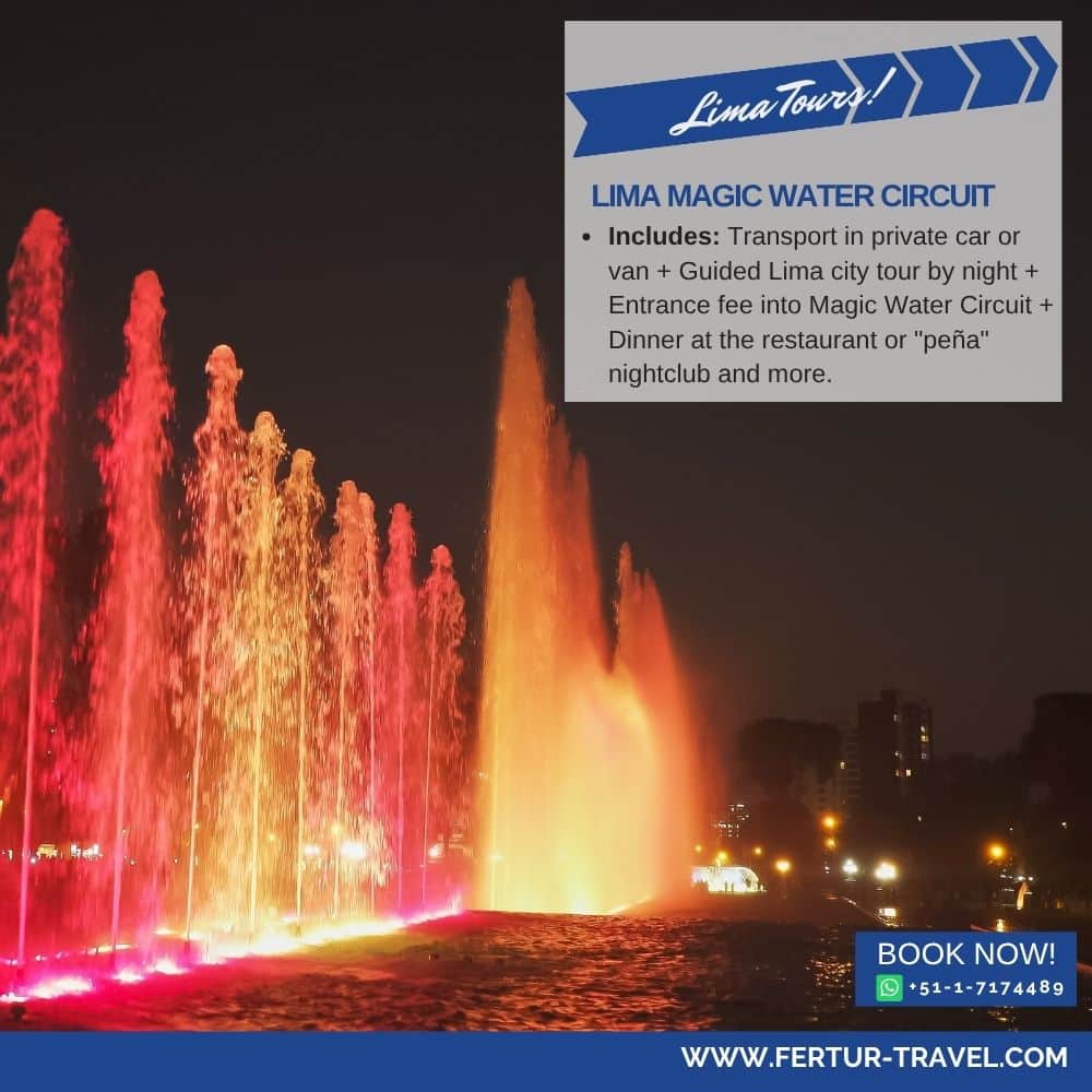 Lima Magic Water Circuit night tour with dinner - illuminated fountain show Parque de la Reserva