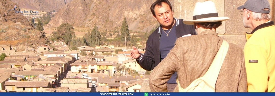 Fertur clients with their private guide at Ollantaytambo - Sacred Valley, Cusco, Peru
